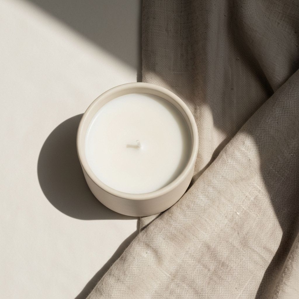 Tend Vanilla candle in elegant cream ceramic jar